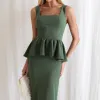 CONJUNTO BLUSA PEPLUM E SAIA MIDI SINGAPURA - VERDE OLIVA
