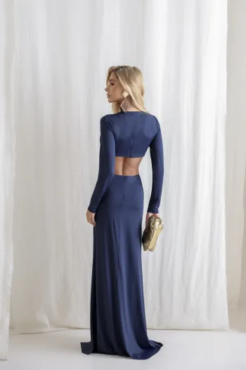 VESTIDO COLÔMBIA BUSTO TORCIDO MANGA LONGA - AZUL MARINHO
