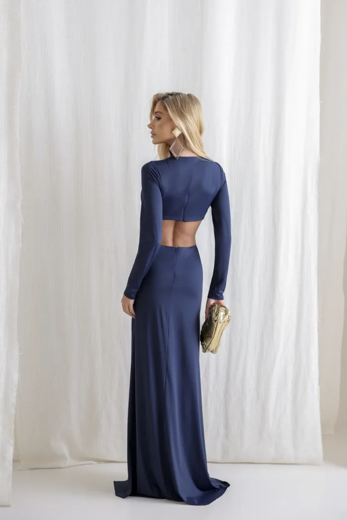 VESTIDO COLÔMBIA BUSTO TORCIDO MANGA LONGA - AZUL MARINHO