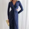 VESTIDO COLÔMBIA BUSTO TORCIDO MANGA LONGA - AZUL MARINHO