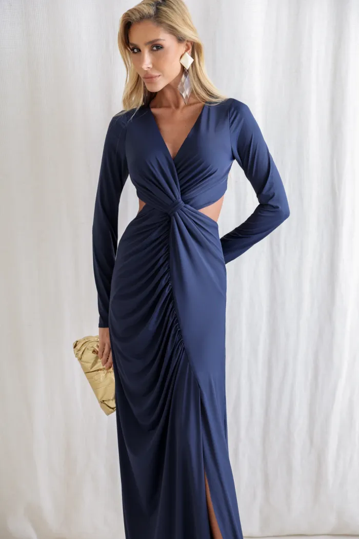 VESTIDO COLÔMBIA BUSTO TORCIDO MANGA LONGA - AZUL MARINHO