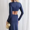 VESTIDO COLÔMBIA BUSTO TORCIDO MANGA LONGA - AZUL MARINHO