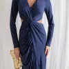 VESTIDO COLÔMBIA BUSTO TORCIDO MANGA LONGA - AZUL MARINHO