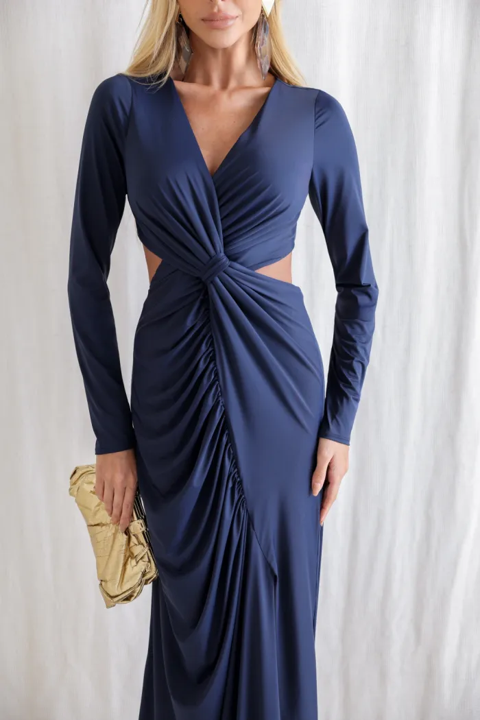 VESTIDO COLÔMBIA BUSTO TORCIDO MANGA LONGA - AZUL MARINHO