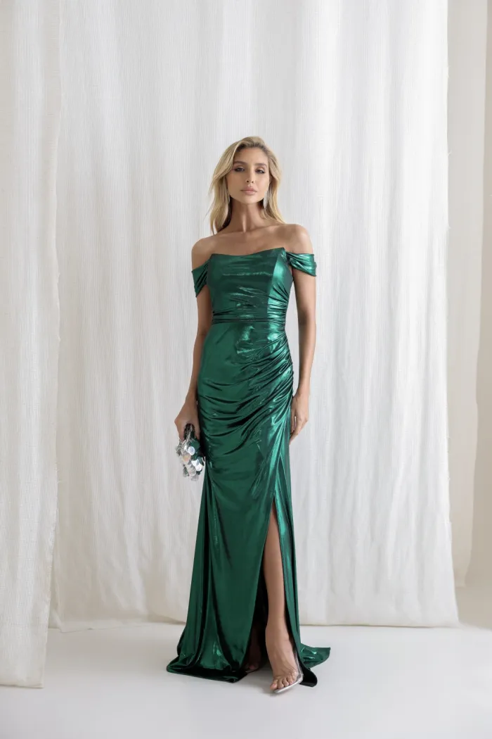VESTIDO CRETA ACETINADO DRAPEADO - VERDE