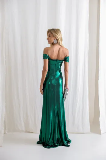 VESTIDO CRETA ACETINADO DRAPEADO - VERDE