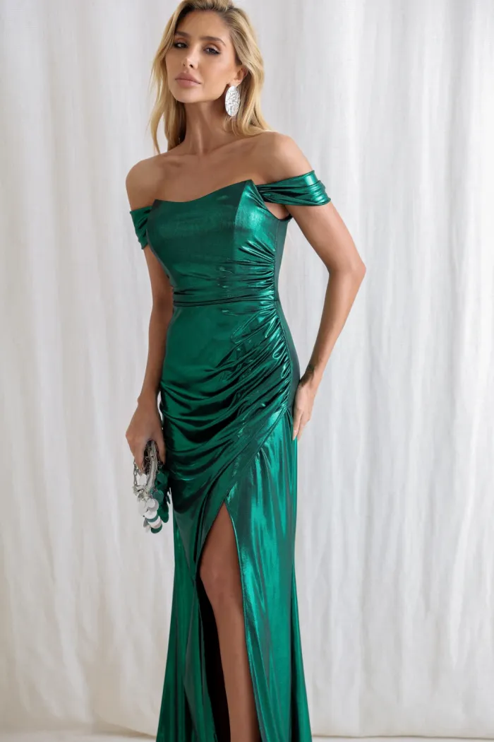VESTIDO CRETA ACETINADO DRAPEADO - VERDE