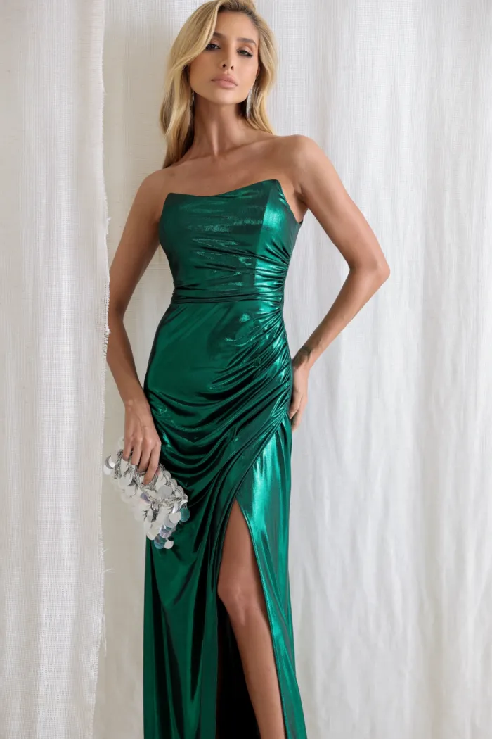 VESTIDO CRETA ACETINADO DRAPEADO - VERDE