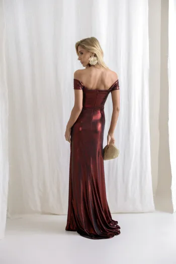 VESTIDO CRETA ACETINADO DRAPEADO - VINHO
