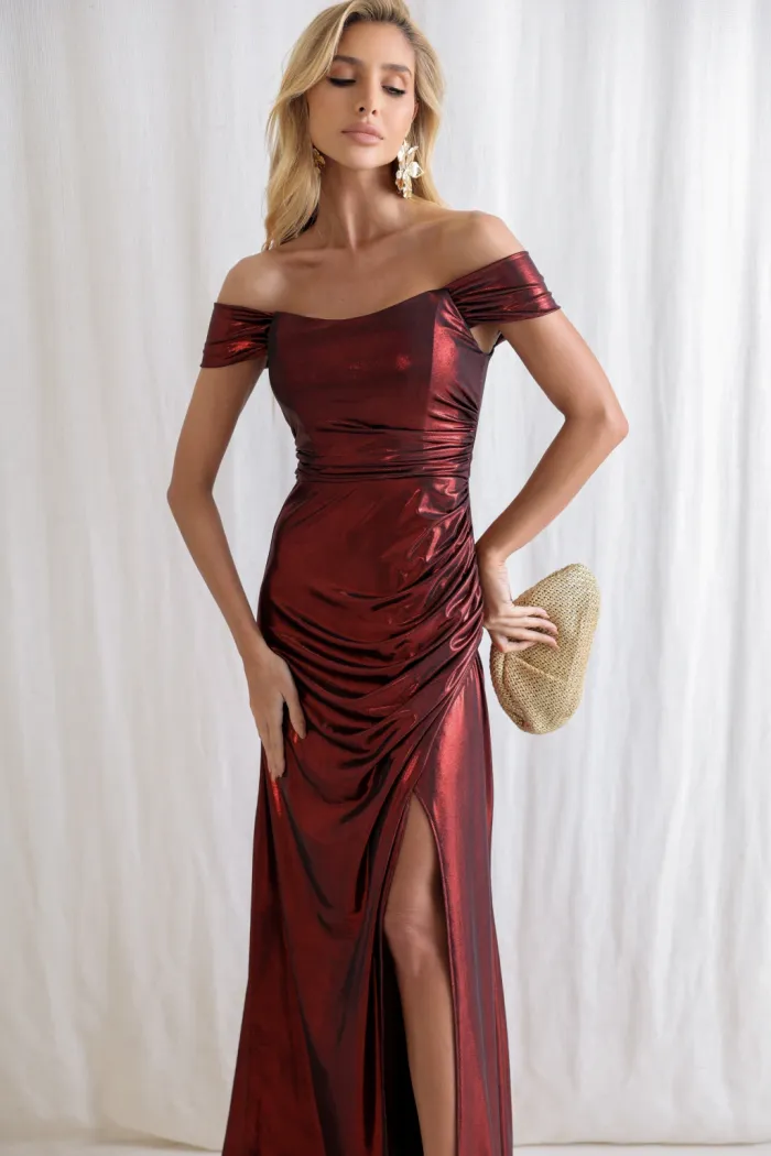 VESTIDO CRETA ACETINADO DRAPEADO - VINHO