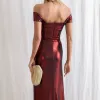 VESTIDO CRETA ACETINADO DRAPEADO - VINHO