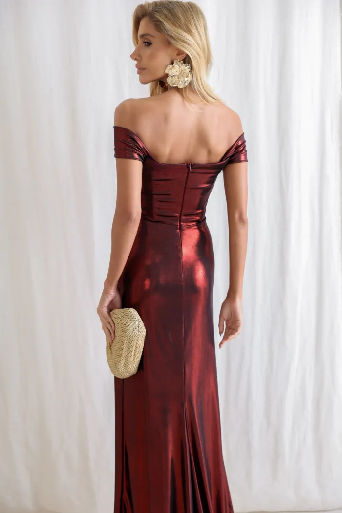 VESTIDO CRETA ACETINADO DRAPEADO - VINHO