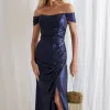 VESTIDO CRETA ACETINADO DRAPEADO - AZUL MARINHO