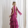 VESTIDO MEDELLÍN BABADOS CHOKER - FÚCSIA