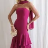 VESTIDO MEDELLÍN BABADOS CHOKER - FÚCSIA