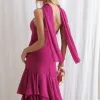 VESTIDO MEDELLÍN BABADOS CHOKER - FÚCSIA