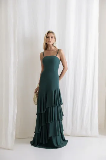 VESTIDO MEDELLÍN BABADOS CHOKER - VERDE ESMERALDA