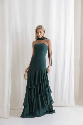 VESTIDO MEDELLÍN BABADOS CHOKER - VERDE ESMERALDA