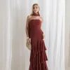 VESTIDO MEDELLÍN BABADOS CHOKER - MARSALA