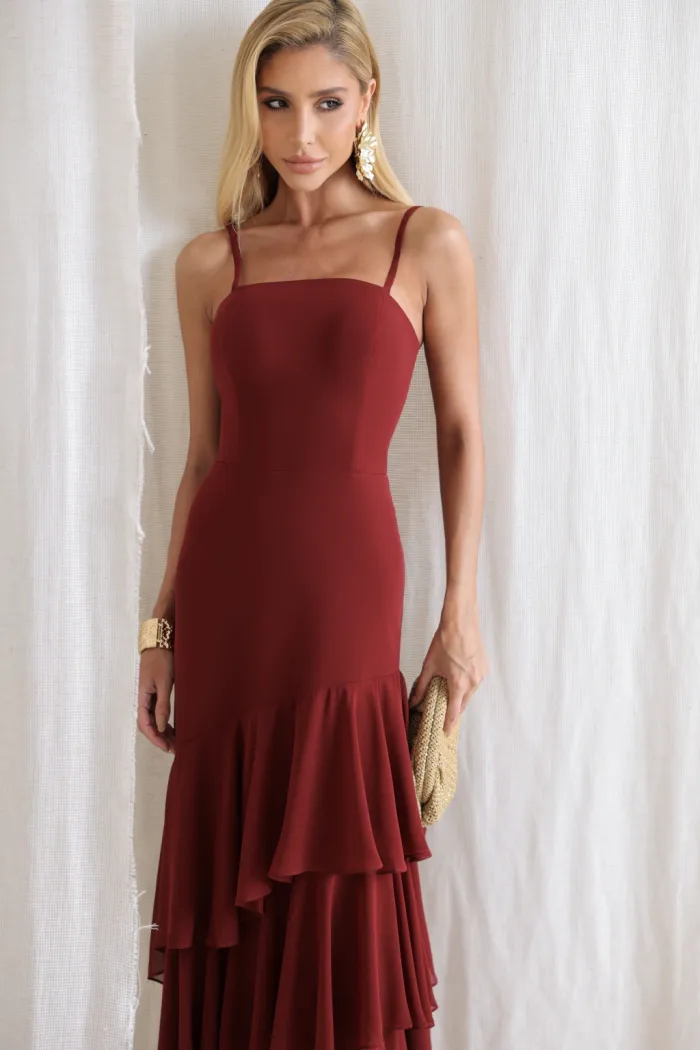 VESTIDO MEDELLÍN BABADOS CHOKER - MARSALA