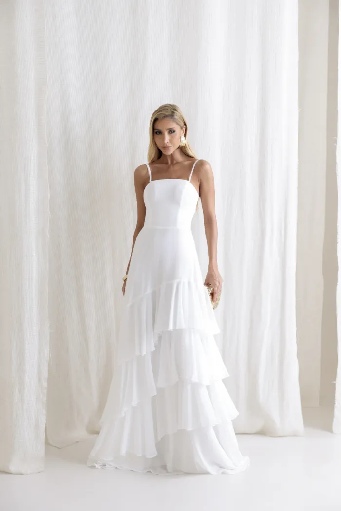 VESTIDO MEDELLÍN BABADOS CHOKER - OFF WHITE