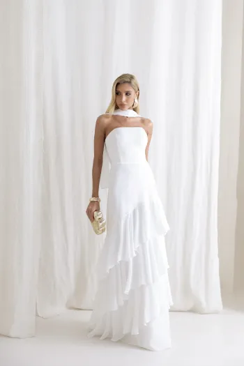 VESTIDO MEDELLÍN BABADOS CHOKER - OFF WHITE