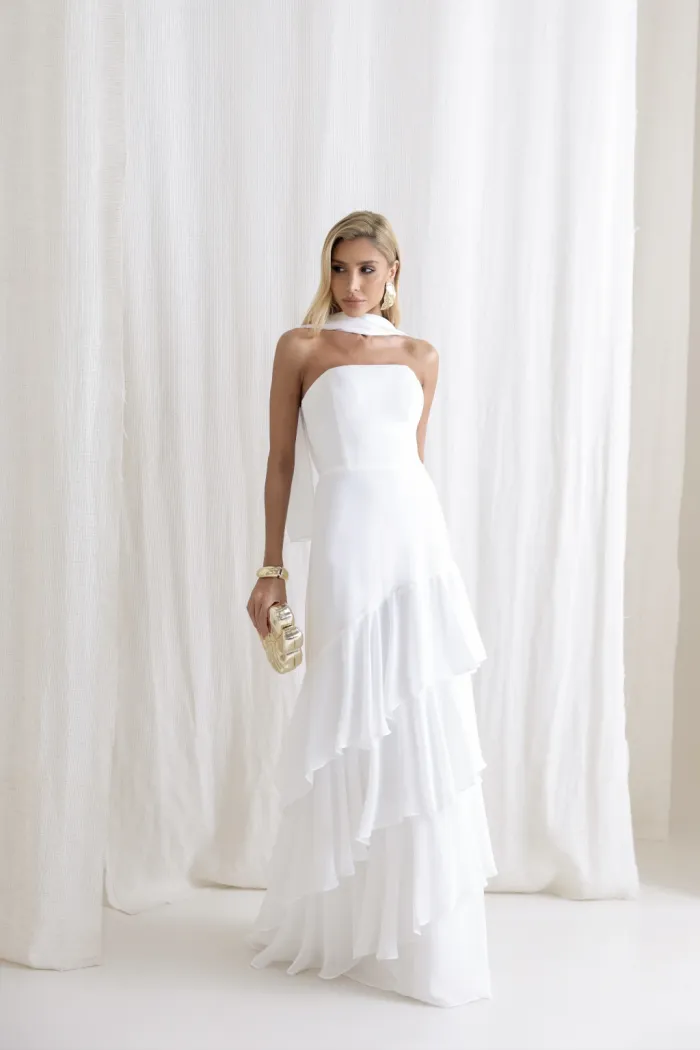 VESTIDO MEDELLÍN BABADOS CHOKER - OFF WHITE