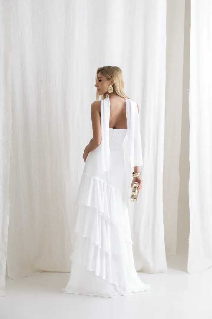 VESTIDO MEDELLÍN BABADOS CHOKER - OFF WHITE