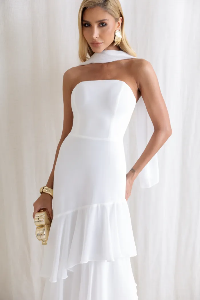 VESTIDO MEDELLÍN BABADOS CHOKER - OFF WHITE