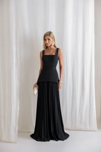VESTIDO MIAMI SAIA PLISSADA - PRETO