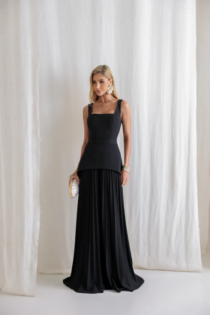 VESTIDO MIAMI SAIA PLISSADA - PRETO