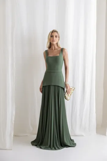 VESTIDO MIAMI SAIA PLISSADA - VERDE OLIVA