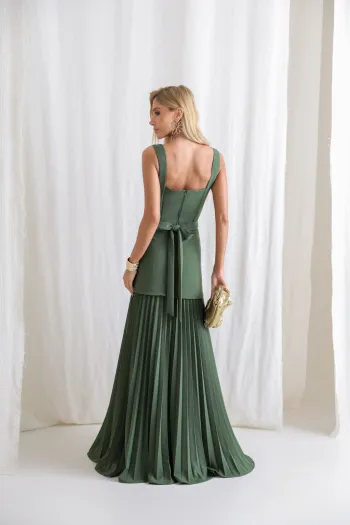 VESTIDO MIAMI SAIA PLISSADA - VERDE OLIVA