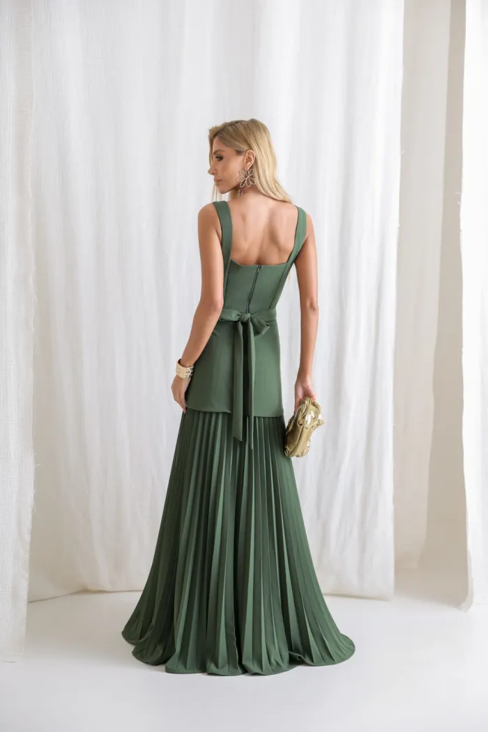 VESTIDO MIAMI SAIA PLISSADA - VERDE OLIVA