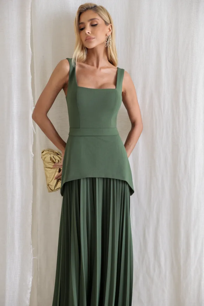 VESTIDO MIAMI SAIA PLISSADA - VERDE OLIVA