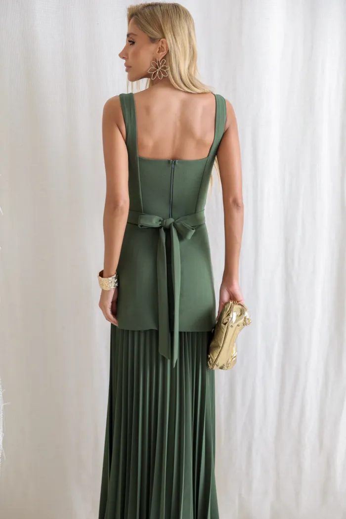 VESTIDO MIAMI SAIA PLISSADA - VERDE OLIVA