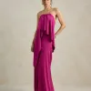 VESTIDO RENATA ALÇAS STRASS BABADOS - FÚCSIA 