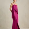 VESTIDO RENATA ALÇAS STRASS BABADOS - FÚCSIA 
