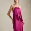 VESTIDO RENATA ALÇAS STRASS BABADOS - FÚCSIA 