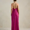 VESTIDO RENATA ALÇAS STRASS BABADOS - FÚCSIA 
