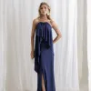VESTIDO RENATA ALÇAS STRASS BABADOS - AZUL MARINHO