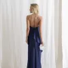 VESTIDO RENATA ALÇAS STRASS BABADOS - AZUL MARINHO