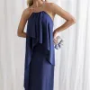 VESTIDO RENATA ALÇAS STRASS BABADOS - AZUL MARINHO