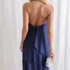VESTIDO RENATA ALÇAS STRASS BABADOS - AZUL MARINHO