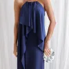 VESTIDO RENATA ALÇAS STRASS BABADOS - AZUL MARINHO