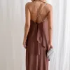 VESTIDO RENATA ALÇAS STRASS BABADOS - MARROM