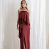 VESTIDO RENATA ALÇAS STRASS BABADOS - VINHO