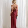 VESTIDO RENATA ALÇAS STRASS BABADOS - VINHO