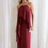 VESTIDO RENATA ALÇAS STRASS BABADOS - VINHO