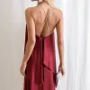 VESTIDO RENATA ALÇAS STRASS BABADOS - VINHO